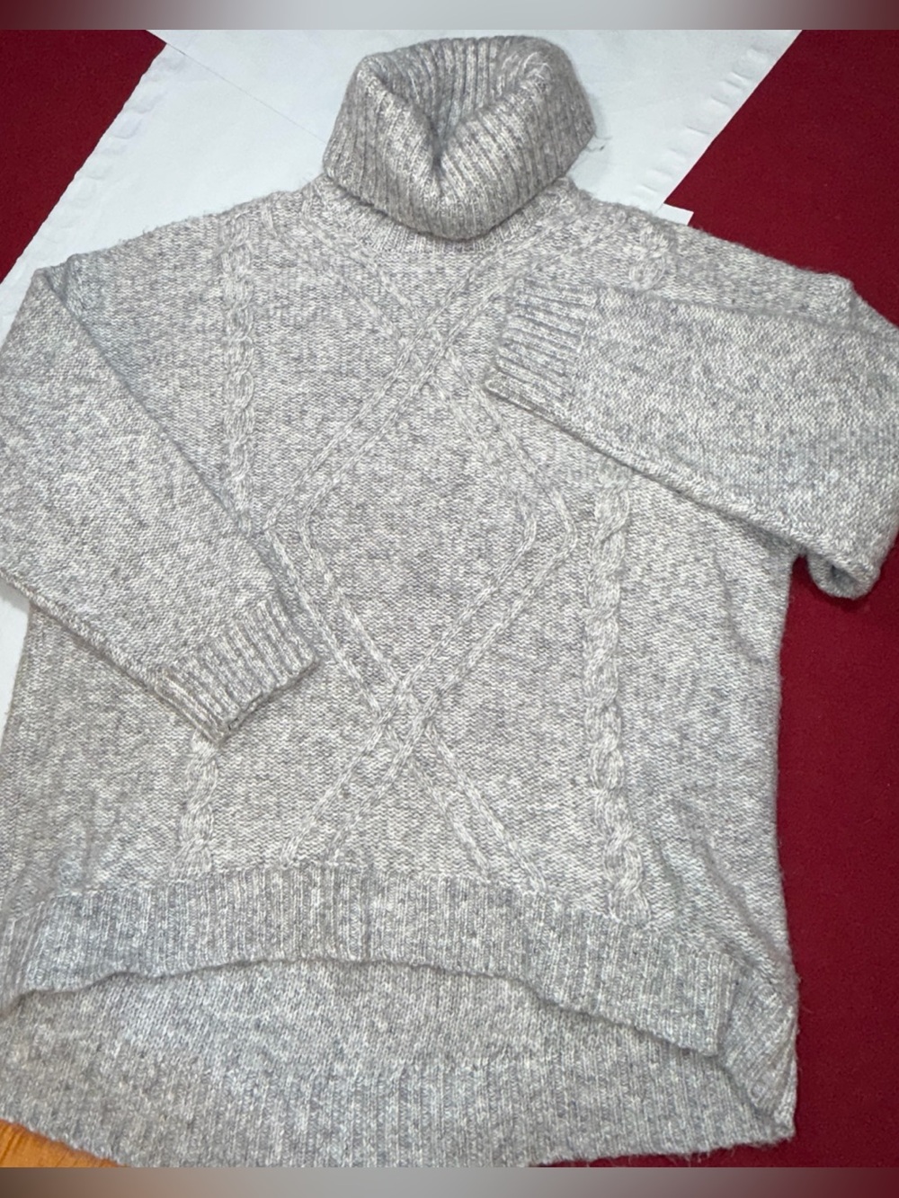 Ophelia Roe XL GRAY Cable Knit wool Blend Slouchy Sweater Cowl Turtle Neck Warm